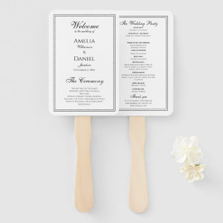 Elegant Black and White Wedding Program Hand Fan