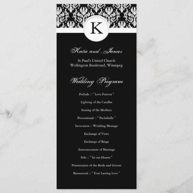 Elegant Black and White Wedding Program Programme (Front)