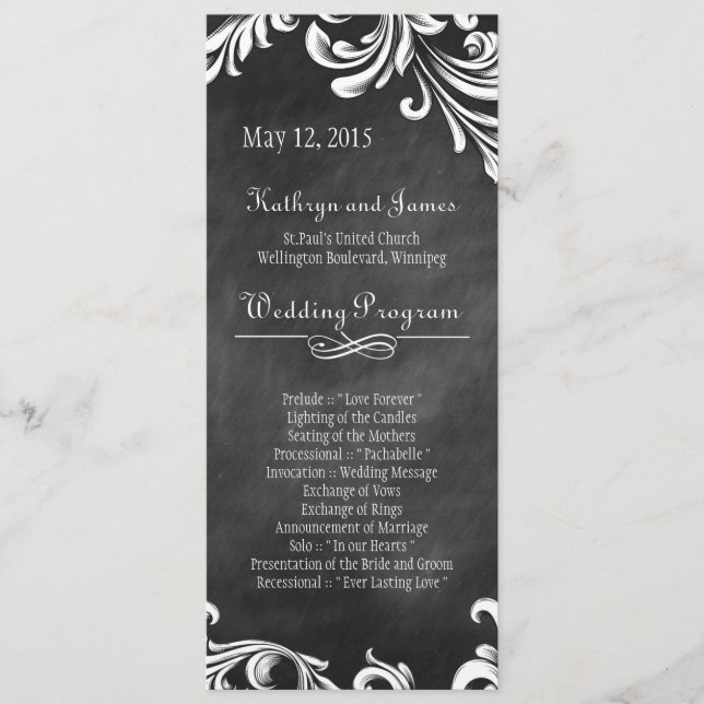 Elegant  Black and White Wedding Programs Programme (Front)