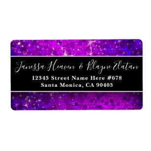 Elegant Black and White Wedding Purple Glitter