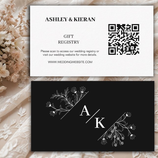 Elegant Black and White Wedding QR code Registry , Enclosure Card (Creator Uploaded)