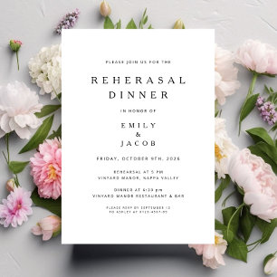 Elegant Black And White Wedding Rehearsal Invitation