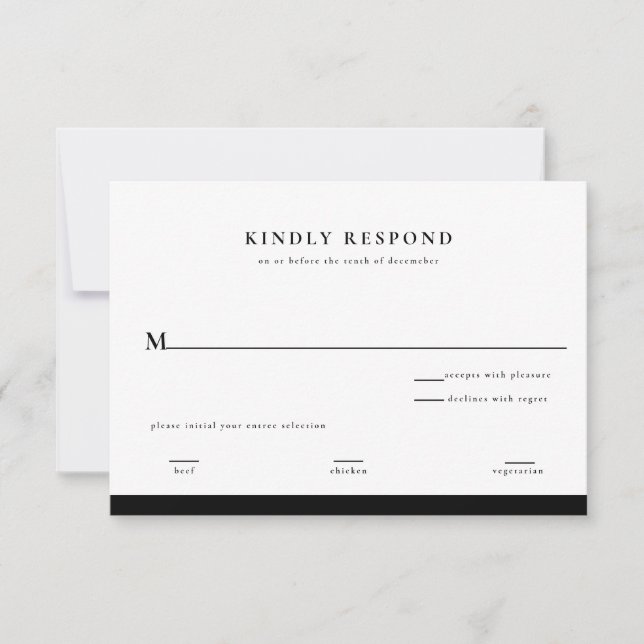 Elegant Black and White Wedding Reply Card (Front)