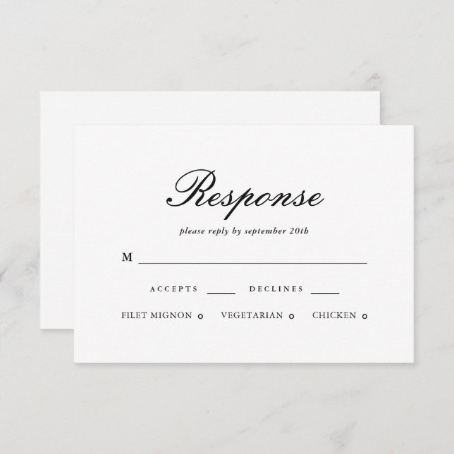 Elegant Black and White Wedding RSVP Card (Front/Back)
