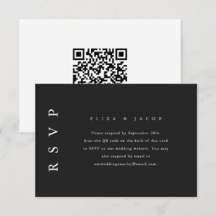 Elegant Black and White Wedding RSVP with QR Code Card