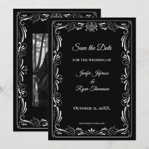 Elegant black and white wedding save the date announcement