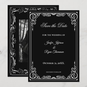 Elegant black and white wedding save the date announcement