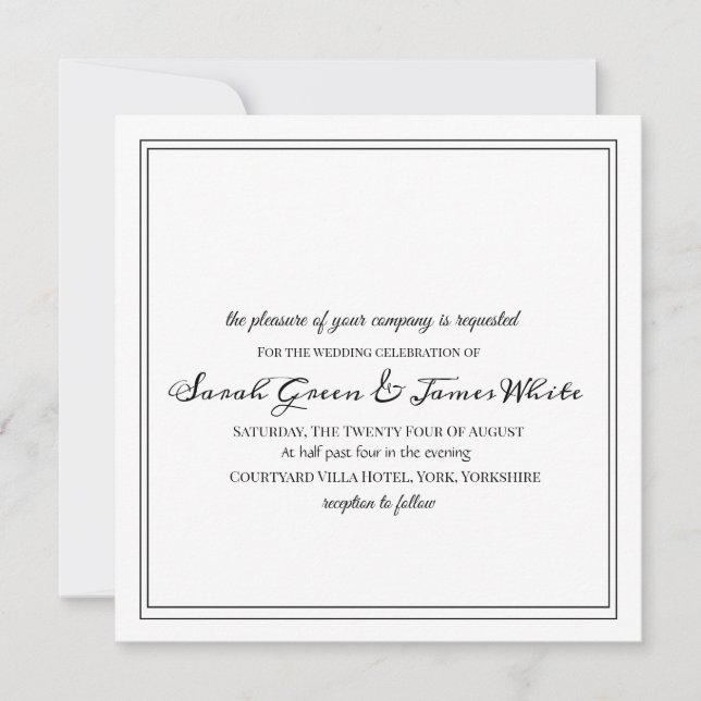 Elegant Black and White Wedding Square Invitation (Front)