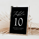 Elegant Black and White Wedding Table Number<br><div class="desc">Trendy, minimalist wedding table number cards featuring white modern lettering with "Table" in modern calligraphy script. The design features a black background or a colour of your choice. The design repeats on the back. To order the black and white table cards: add your name, wedding date, and table number. Add...</div>