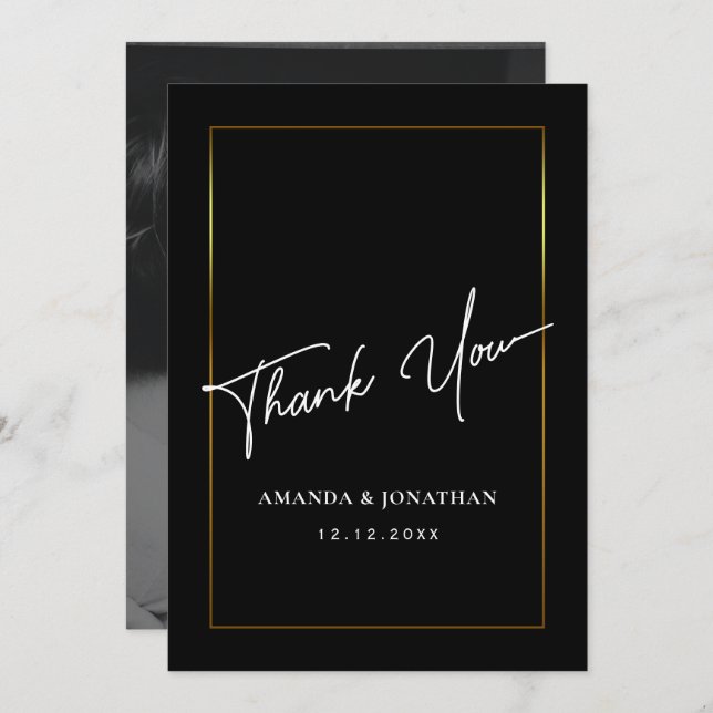 Elegant Black and White Wedding Thank You Card (Front/Back)
