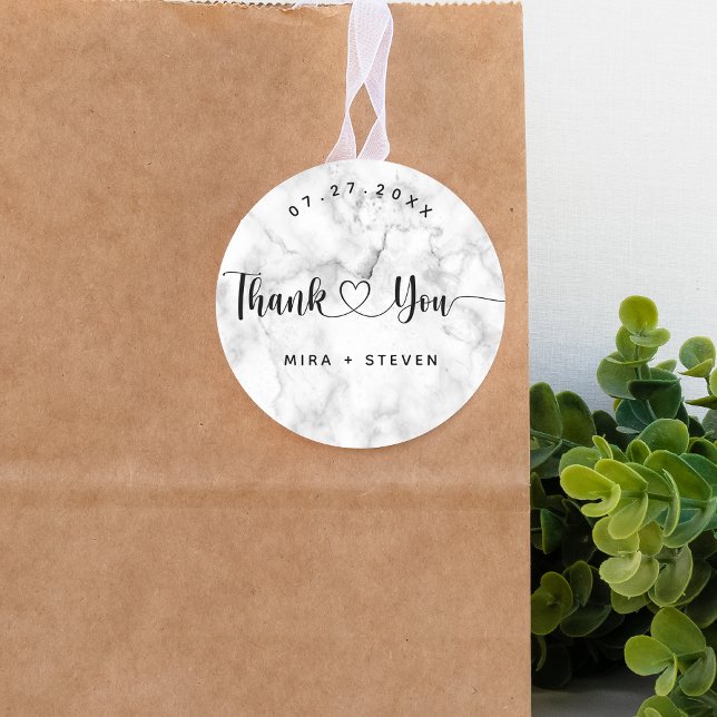 Elegant Black and white wedding thank you  Classic Classic Round Sticker (Creator Uploaded)
