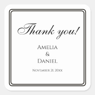 Elegant Black and White Wedding Thank You Square Sticker