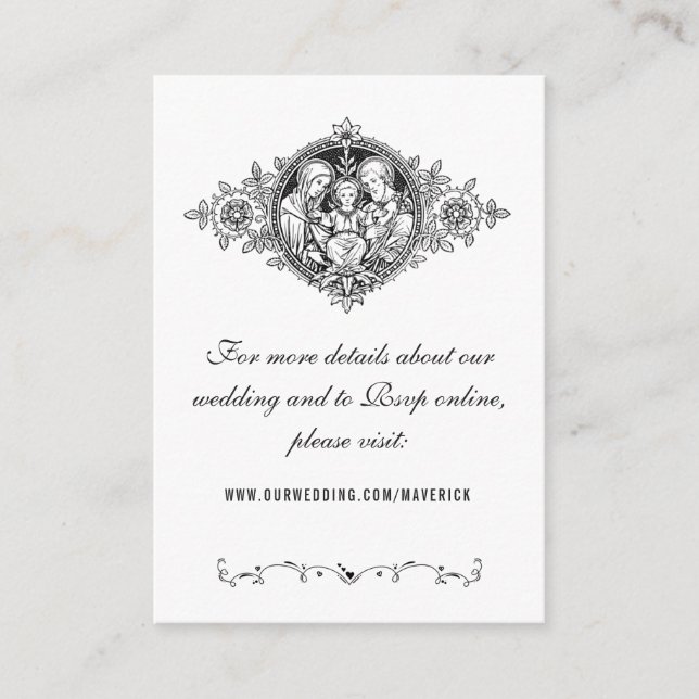 Elegant Black and White Wedding Website Religious Enclosure Card (Front)