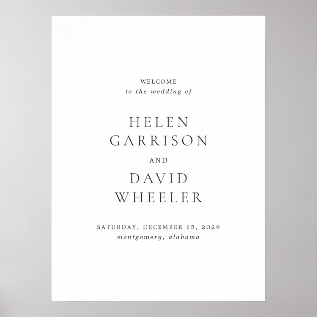 Elegant Black and White Wedding Welcome Sign (Front)