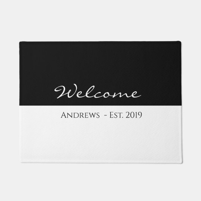 Elegant Black and White Welcome Doormat (Front)