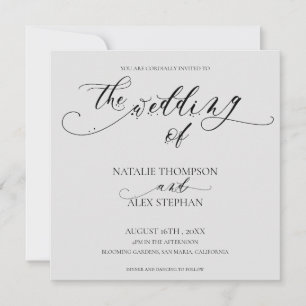Elegant Black And White Whimsical Script Wedding Invitation