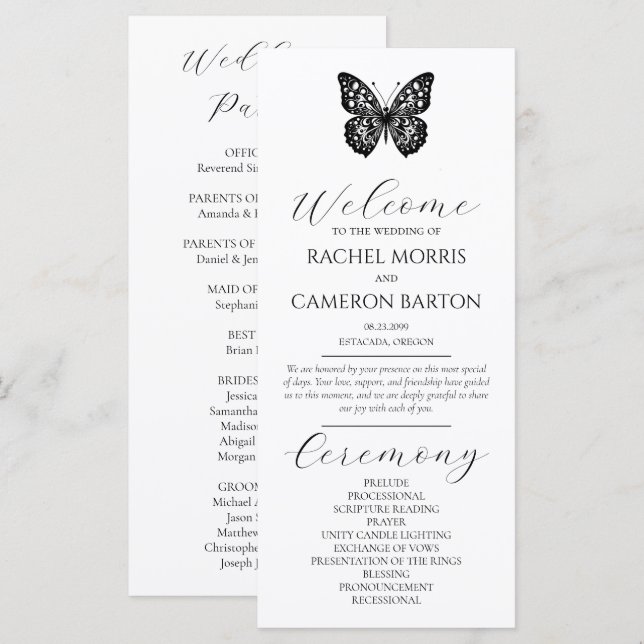 Elegant Black and White with Butterfly Program (Front/Back)