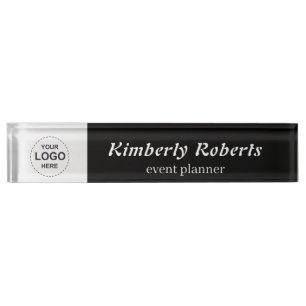 Elegant Black and White with Custom Business Logo Nameplate