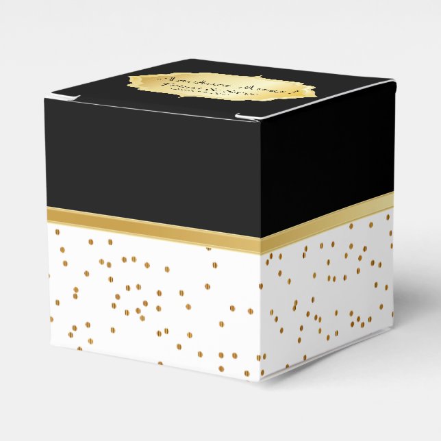 Elegant Black and White with Gold Confetti Dots Favour Box (Front Side)