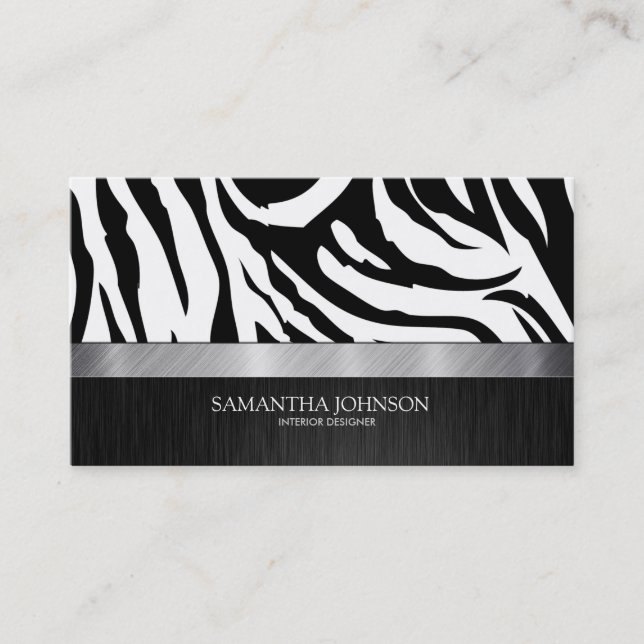 Elegant Black and White Zebra Business Card (Front)
