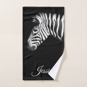 Elegant Black and White Zebra Personalised Name Hand Towel
