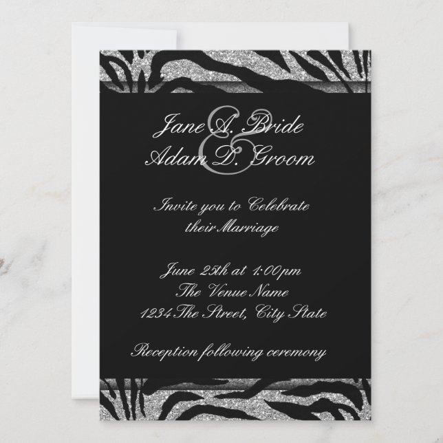 Elegant Black and White Zebra Wedding Invitation (Front)