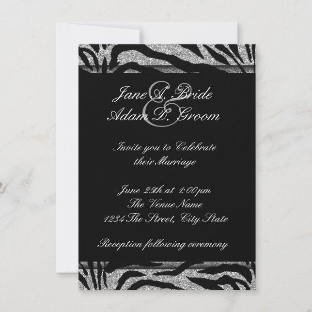 Elegant Black and White Zebra Wedding Invitation (Front)