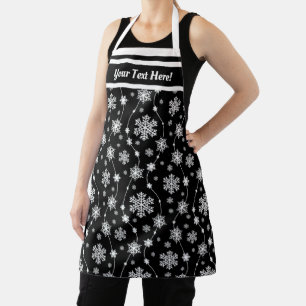 Elegant Black and Winter White Snowflake Pattern Apron