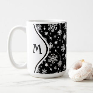 Elegant Black and Winter White Snowflake Patterns Coffee Mug