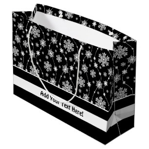 Elegant Black and Winter White Snowflake Patterns Large Gift Bag