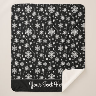 Elegant Black and Winter White Snowflake Patterns Sherpa Blanket