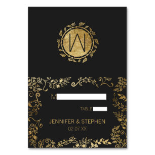 Elegant Black and Yellow Gold Floral Place Cards