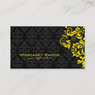 Elegant Black And Yellow Vintage Floral Damasks Business Card