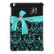 Elegant Black Aqua Damask Diamond Bow Monogram