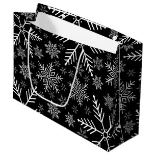 Elegant Black Aqua White Winter Snowflake Large Gift Bag
