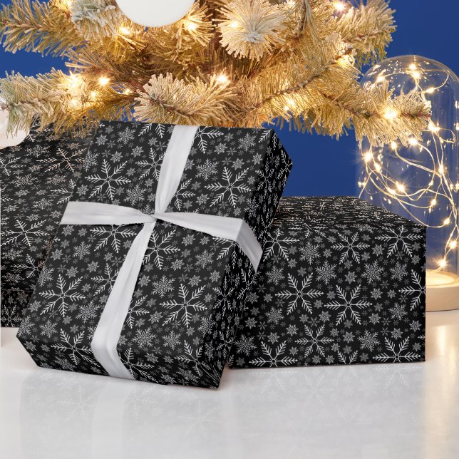 Elegant Black Aqua White Winter Snowflake  Wrapping Paper (Holidays)