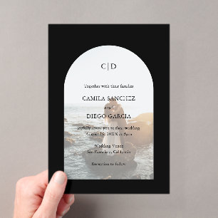 Elegant Black Arch Photo Modern Wedding Acrylic Invitations