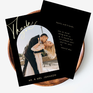 Elegant Black Arch Script Wedding Thank You Card