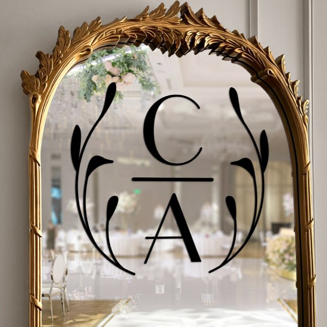 Elegant Black Art Deco Monogram Wreath Wedding (Elegant Black Art Deco Monogram Wreath Wedding Window Cling)