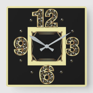 Elegant black Art Deco Square Wall Clock