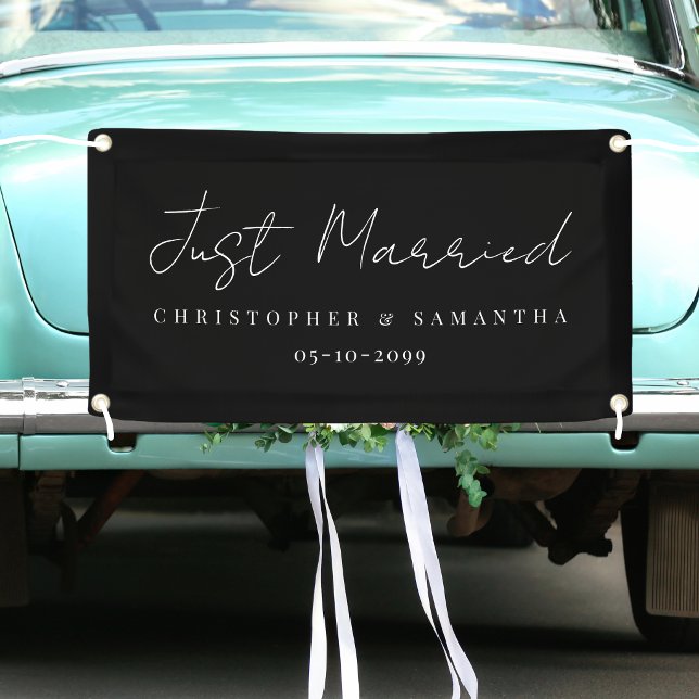 Elegant Black Background Just Married Wedding Car Banner (Elegant Black Background Just Married Wedding Car Banner
)
