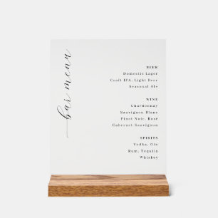 Elegant Black Bar Menu Acrylic Sign
