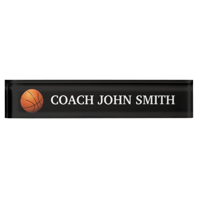 Elegant Black Basketball Coach Nameplate (Front)