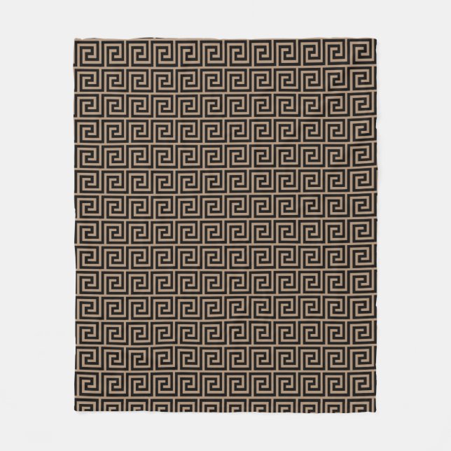 Elegant Black & Beige Greek Pattern Fleece Blanket (Front)