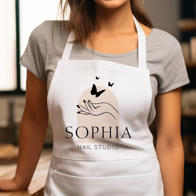 Elegant Black & Beige Nail Salon Manicure Apron (Creator Uploaded)