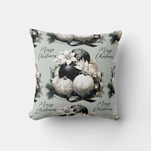 Elegant black beige sage green Christmas ornament Cushion
