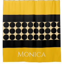 Elegant black beige & yellow dots monogram name