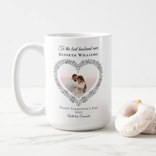Elegant Black Best Husband Photo Valentines Day Coffee Mug (With Donut)