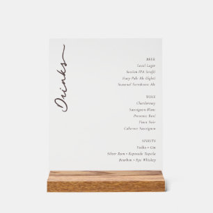 ** Elegant Black Beverage Listing Acrylic Sign