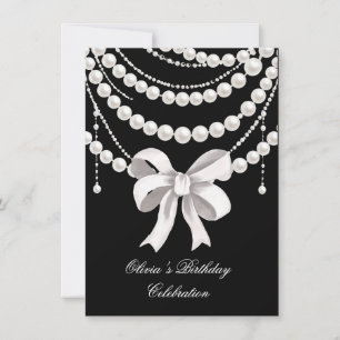 Elegant Black Birthday Invitation with White Pearl